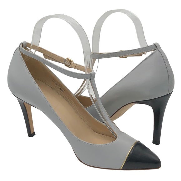 J. Crew Made in Italy Everly Cap Toe T-Strap Stiletto High Heels Gray Black 7 - Picture 2 of 9